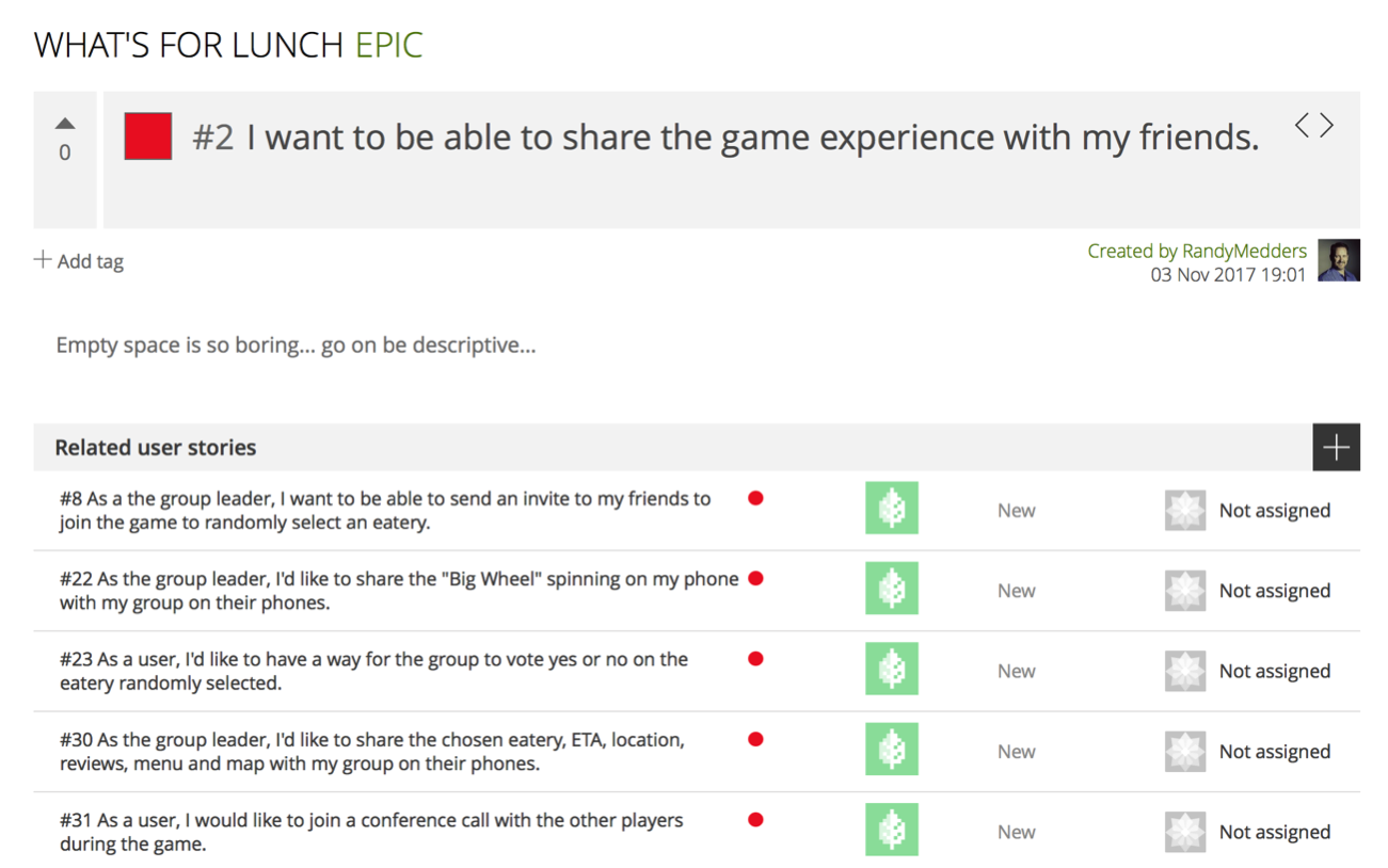 Epics and User Stories